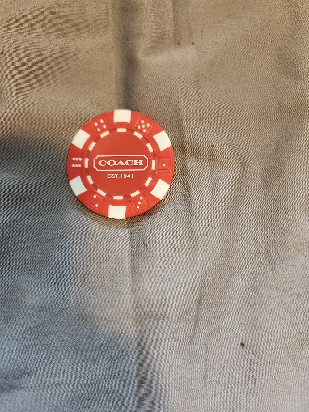 Coach Red and White Poker Chip - Branded Game Token